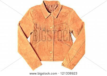 Fringed Pocket Suede Jacket Isolated On White Background