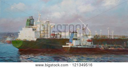 Tanker ships, classic handmade  painting