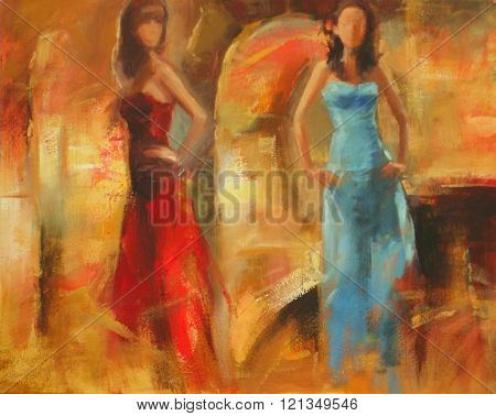 Female figures handmade oil painting on canvas