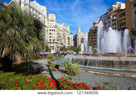 Valencia city Ayuntamiento square Plaza fountain of Spain