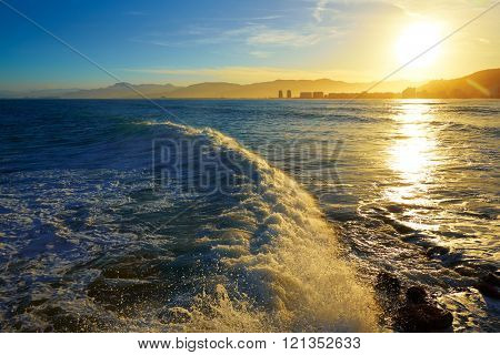 Cullera Playa los Olivos beach sunset in Mediterranean Valencia at Spain