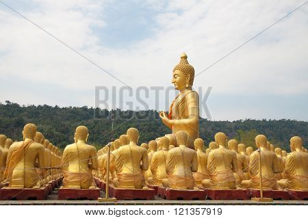 Golden big buddha statue in thai temple