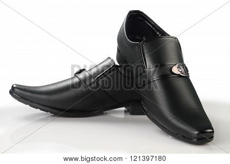 Semi Formal Men's Black Leather Shoe On White Background