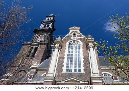 beautiful Westerkerk Western churn in Amsterdam Netherlands
