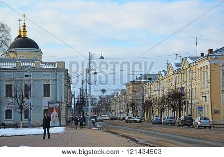 Tver, Russia - February 27. 2016.  Sovetskaya Street, one of the central streets