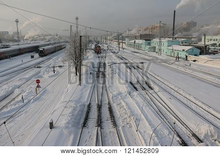 Railway and white snow