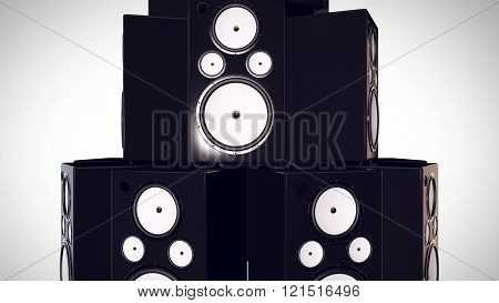 3D Render Of Thumping Bass Speakers.