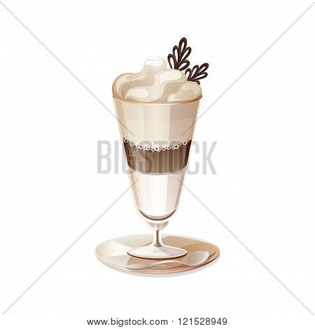 Glass cup of coffee latte isolated on white background.