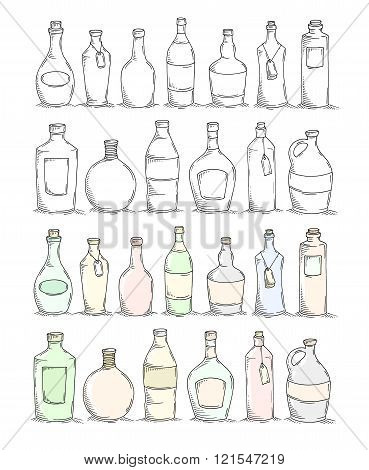 Set Of Cartoon Doodle Bottles.