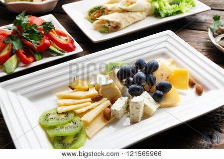 Restaraunt food - cheese plate with grape