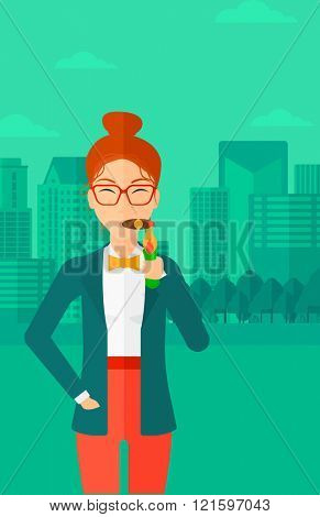 Woman smoking cigar.