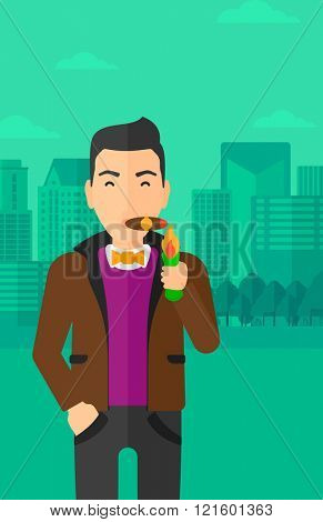 Man smoking cigar.