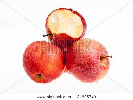 one red apple biten off with isolated background