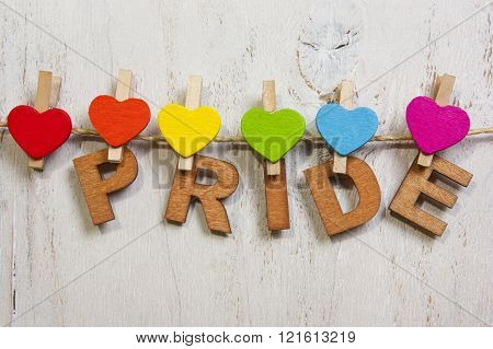 Word Pride Attached Rainbow Hearts