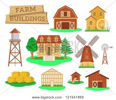 Farm Buildings And Constructions Flat Infographic Elements