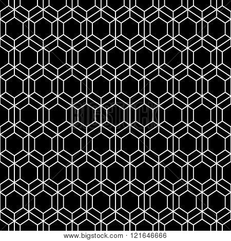 Monochrome seamless pattern. Modern stylish geometric texture with regularly repeating linear hexagons. Vector element of graphic design