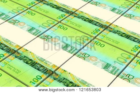Samoan tala bills stacks background. Computer generated 3D photo rendering
