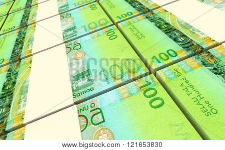 Samoan tala bills stacks background. Computer generated 3D photo rendering