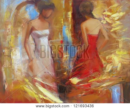 Female figures handmade oil painting on canvas