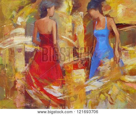 Female figures handmade oil painting on canvas
