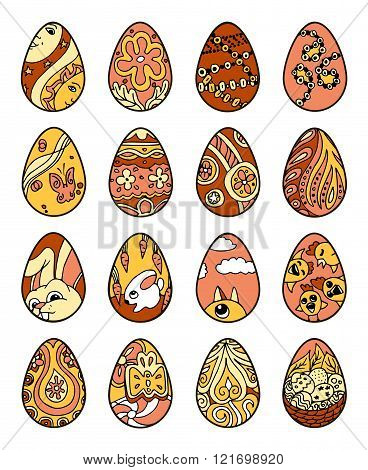 Freehand easter eggs isolated on white background
