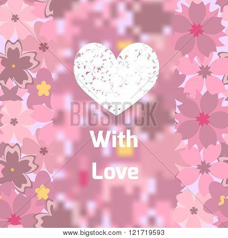 Lightly blurred Vilentine's day background with sakura flowers
