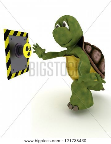 3D Render of a Tortoise pushing a button