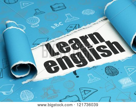 Studying concept: black text Learn English under the piece of  torn paper