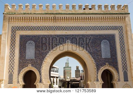 the Bab Bou Jeloud entrance to the ancient medina of Fes, Morocco