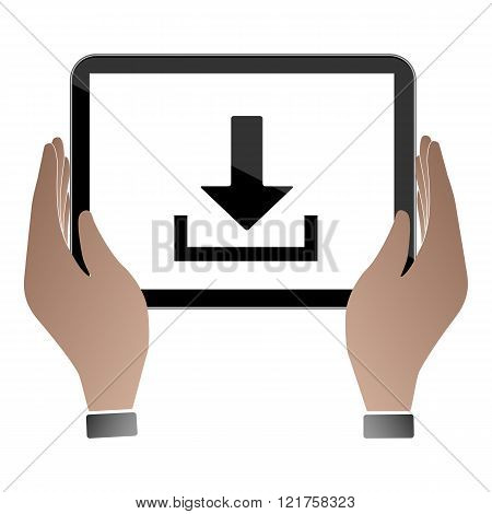Hands hold and touch tablet PC