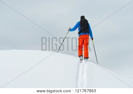 A Top The Mountain Alone With Ski Mountaineering