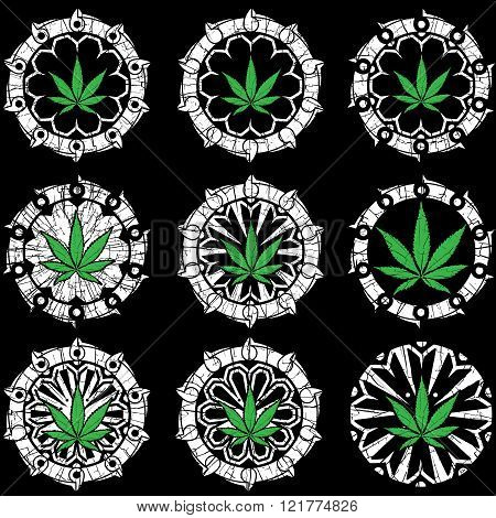 Marijuana cannabis leaf symbol on textured geometric background