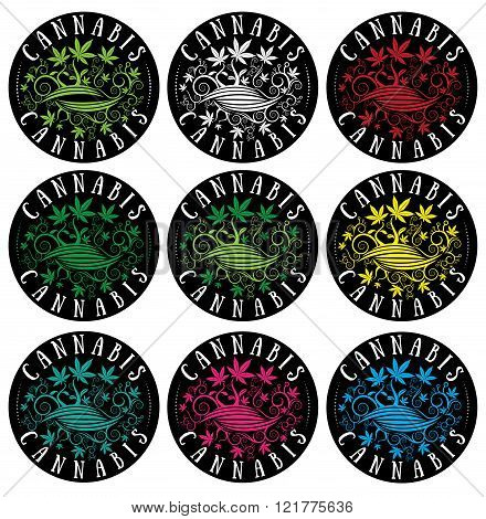 Textured marijuana leaf symbol stamps design illustration