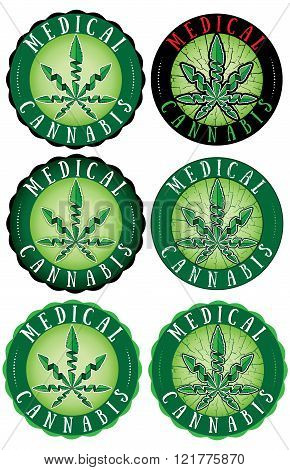 Set of Medical cannabis leaf symbol design stamps