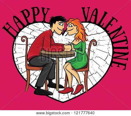 dating young lovers couple Valentine postcard with textured heart background