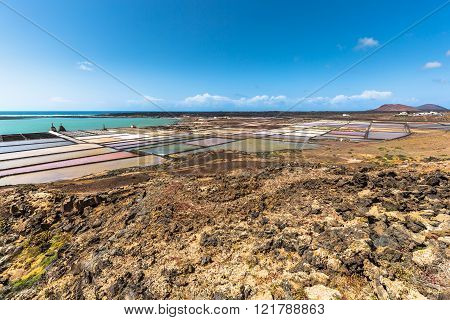 Lanzarote saltworks salinas de Janubio colorful Canary Islands