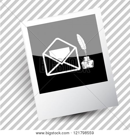 open mail with inkstandn. Photoframe. Raster icon.