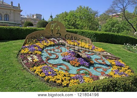 Vienna, Austria - April 26, 2013: Garden Bed With Colourful Flowers In The Viennese City Park (wiene