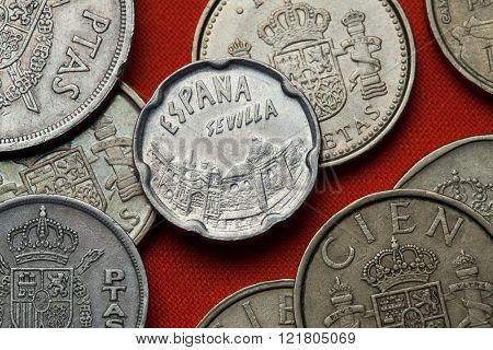Coins of Spain. Seville landmarks depicted in the Spanish 50 peseta coin (1990).