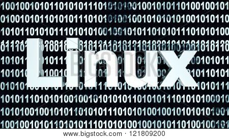 The word linux in front of a digital background