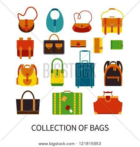 Modern Bags Ftat Colorful Icons Set