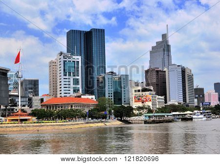 HO CHI MINH VIETNAM - MARCH 8: View of a business quarter of Ho Chi Minh city on March 8 2015. Ho Chi Minh is the secord largest city of Vietnam.
