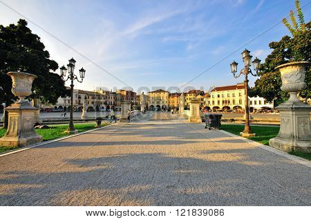 PADOVA ITALY - OCTOBER 3: Central park of ancient statues in Padova on October 3 2012. Padova is one of the most popular cities of Veneto Italy.
