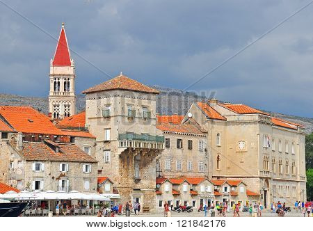 TROGIR CROATIA - AUGUST 25: View of promenade in Trogir on August 25 2012. Trogir is a historic town and harbour on the Adriatic coast in Split-Dalmatia County Croatia.