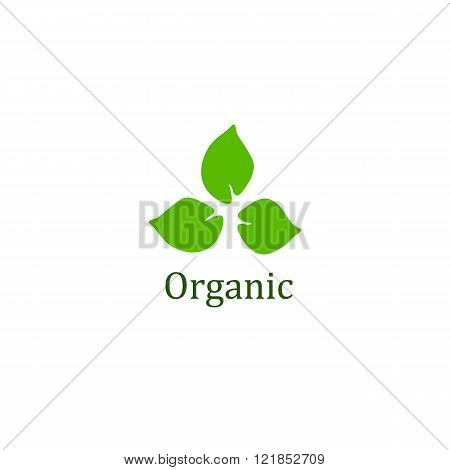 Organic sign with three green leaves