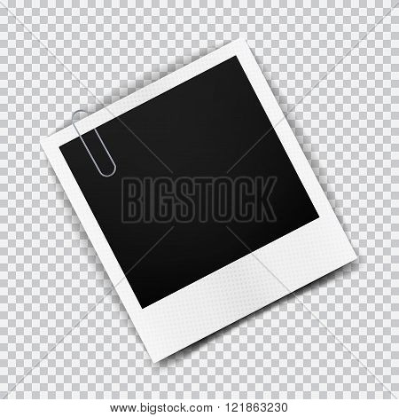 Old empty realistic photo frame with transparent shadow on plaid black white background