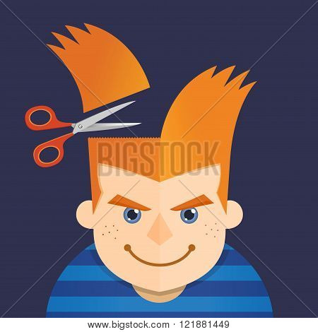 Vector illustration of a young boy having a hair cut