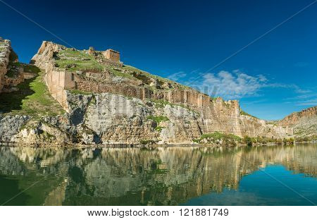 Euphrates River and Rumkale fortress close to Halfeti, Antep Turkey