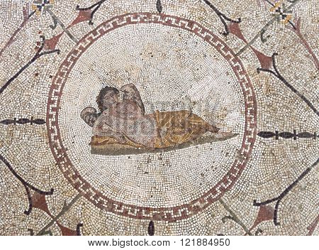 Risan, Montenegro , March 12. 2016. Hypnos deity on Mosaic in Roman villa, from II Century B.C.
