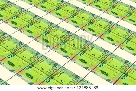 Samoan tala bills stacks background. Computer generated 3D photo rendering